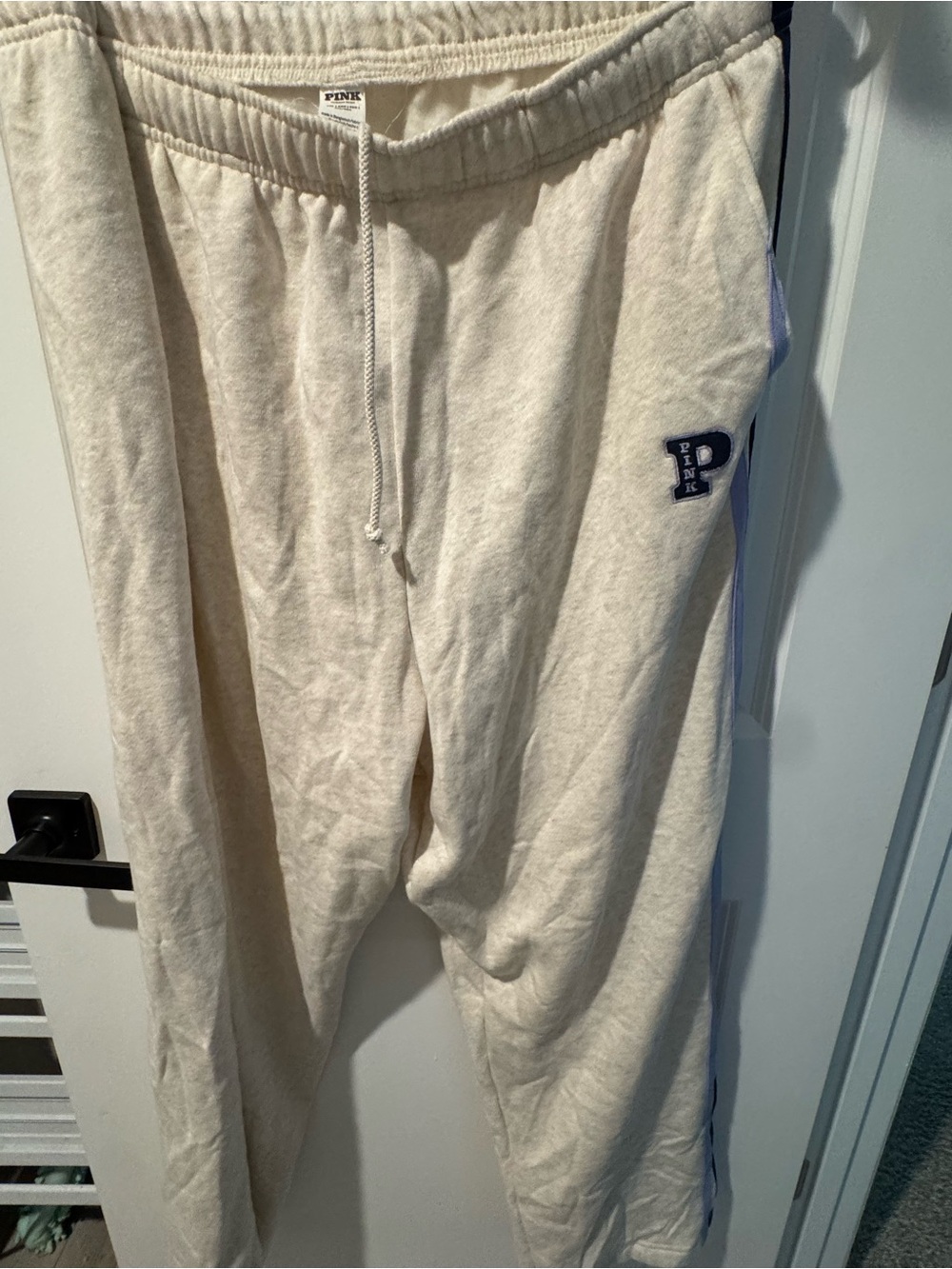 PINK Victoria's Secret Cream Sweatpants with Drawstring Waist